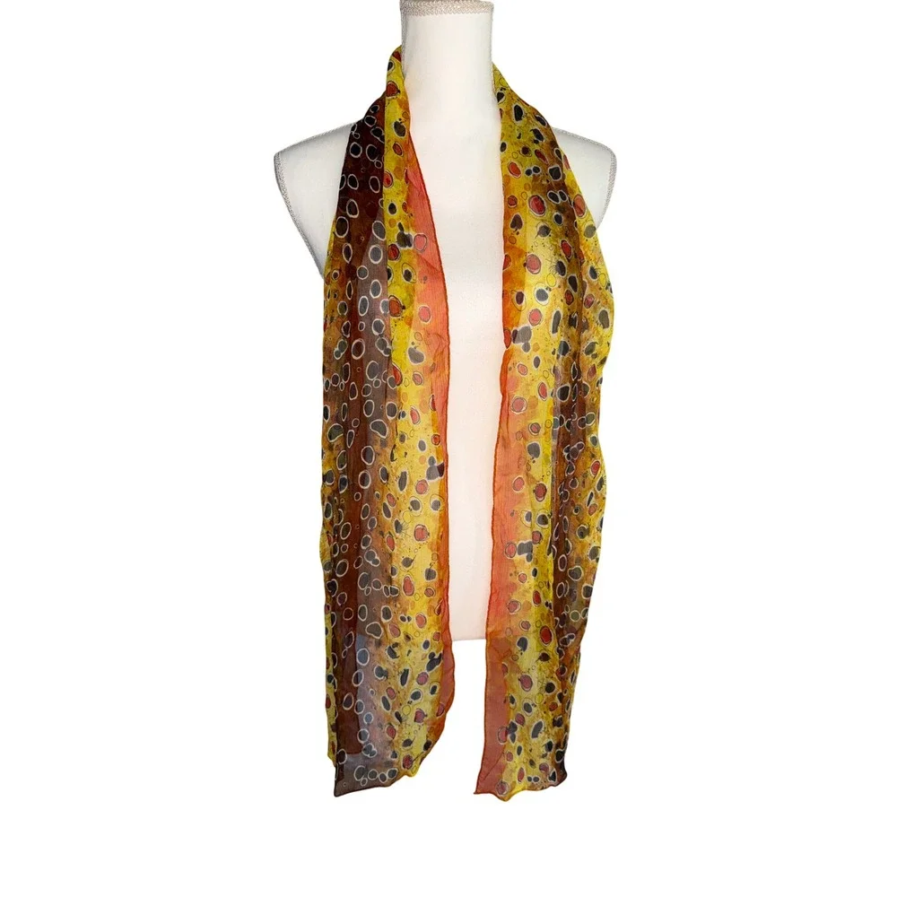 Fin-Flank Fincognito Silk Scarf Ryan Keene Multi-Colors Red Orange Blue Yellow